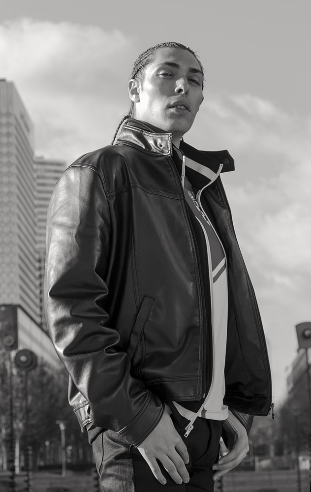 Alex Veach (Alexander Veach) B&W low-angle Paris editorial at La Defense.