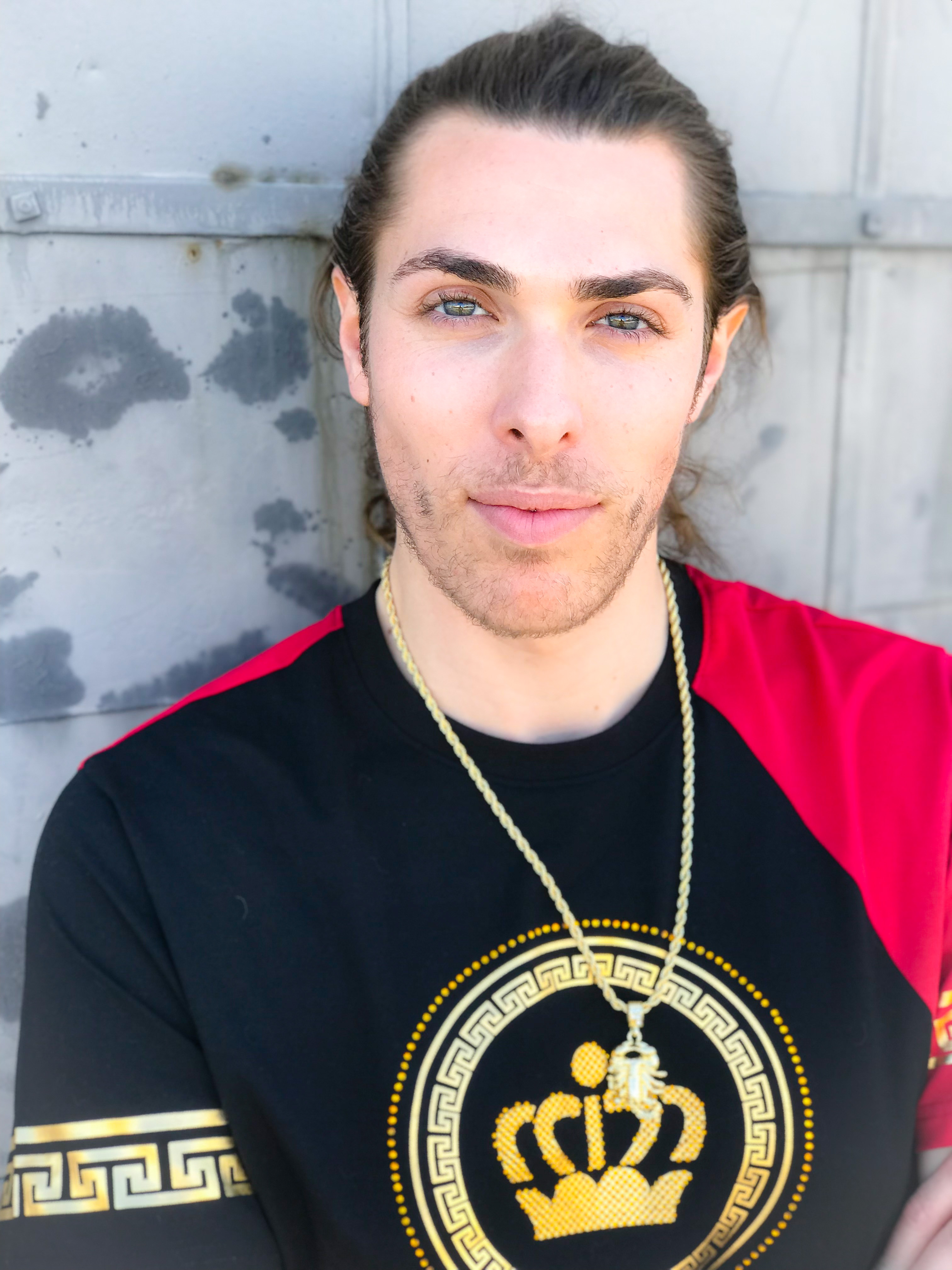 Alex Veach (Alexander Veach) LA streetwear close-up headshot, garage lighting.